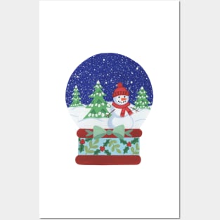 Snowglobe with snowman and trees Posters and Art